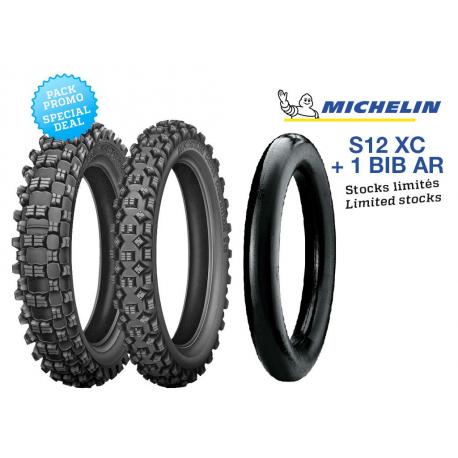 Pack de 2 pneus MICHELIN S12 XC + 1 BIB arrière (90/90-21 - 140/80-18)