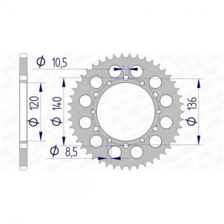 Couronne AFAM 47 dents alu ultra-light anodisé dur pas 520 type 17404