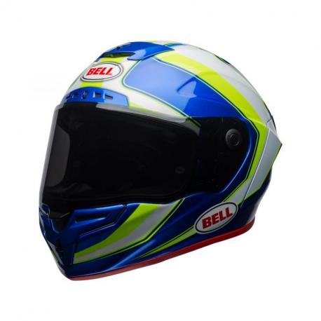 Casque BELL Race Star Gloss White/HI-VIZ Green/Blue Sector taille S