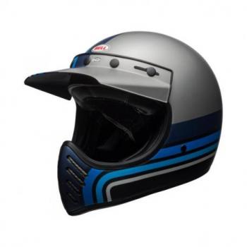 Casque BELL Moto-3 Matte Silver/Black/Blue Stripes taille XS