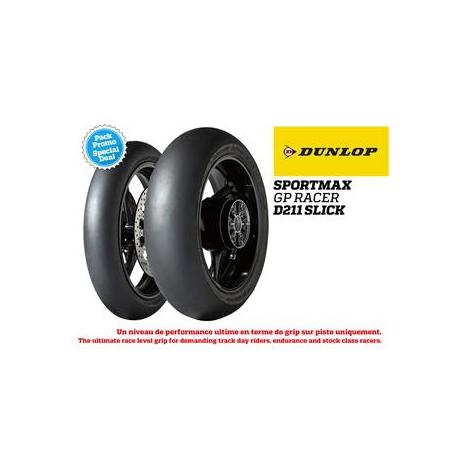 Pack de 2 pneus Slick DUNLOP SPORTMAX GP RACER D211SL Avant-Medium Arrière-Endurance (120/70ZR17 -